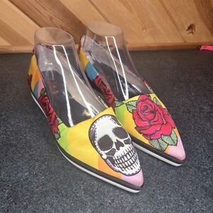 Taylor Says Tayquila Pointed Toe Skull‎ Rose Eclectic Dopamine Flats Sz 8.5